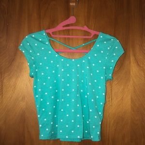 Polka dot, crisscross crop.